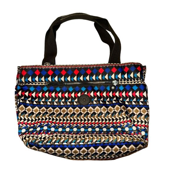 Kipling Jeremiah Tote Shoulder Bag Multicolor Aztec Geometric Print Zip Closure - Picture 1 of 10
